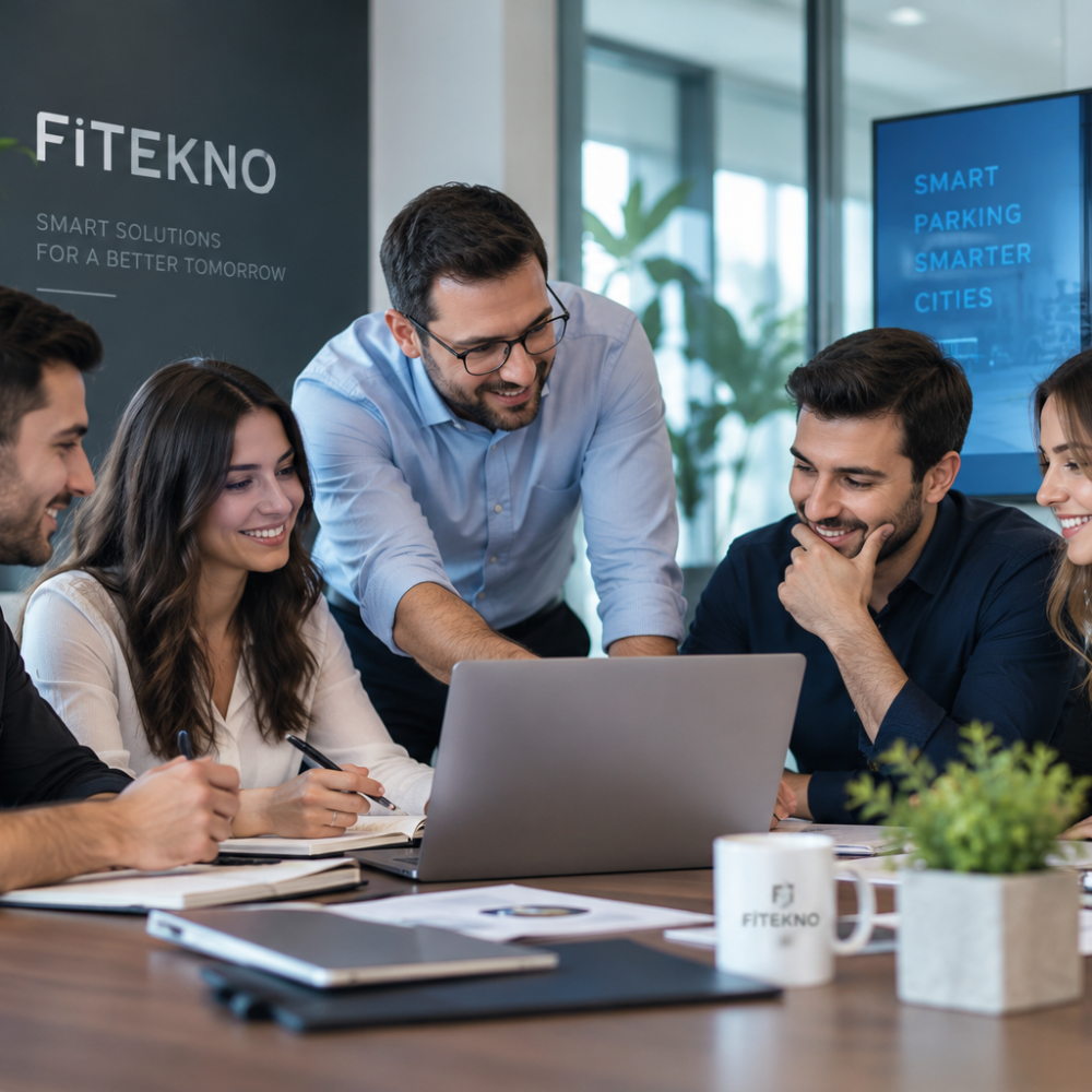 Fitekno teknoloji ekibi modern ofiste proje toplantısı yapıyor